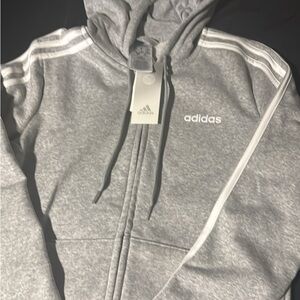 Adidas Heather Gray Hoodie with White Accents